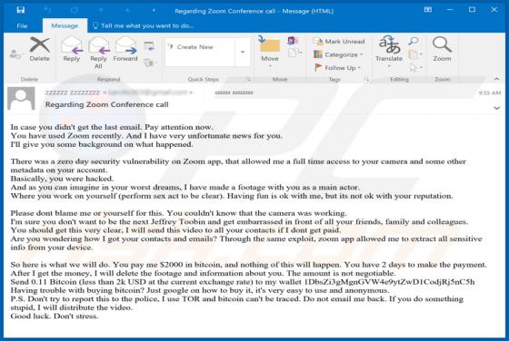 Oszukańczy e-mail You Have Used Zoom Recently - I Have Very Unfortunate News