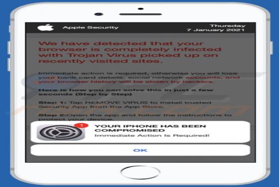 Oszustwo pop-up YOUR IPHONE HAS BEEN COMPROMISED (Mac)