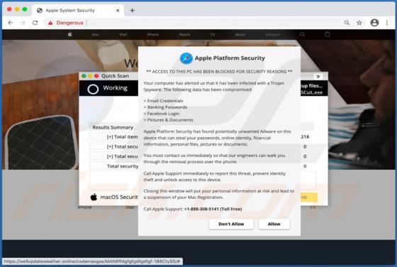 Oszustwo POP-UP Apple Platform Security (Mac)