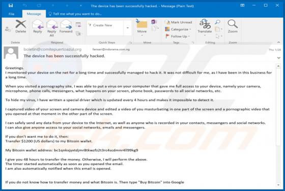 Oszustwo e-mail I Monitored Your Device On The Net For A Long Time