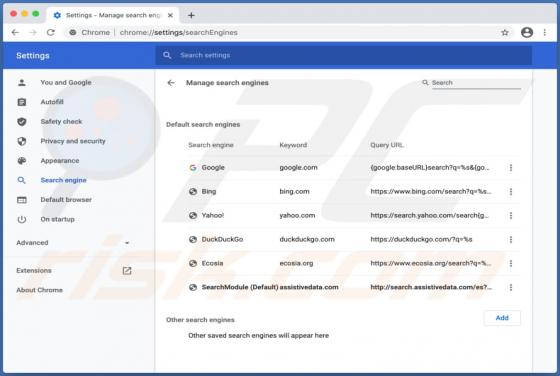 Przekierowanie search.assistivedata.com (Mac)