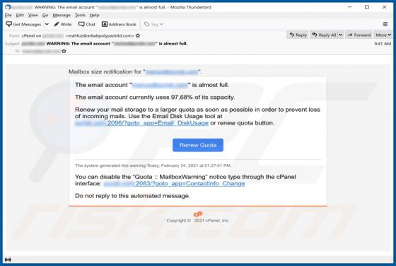 Oszustwo Email Account Is Almost Full