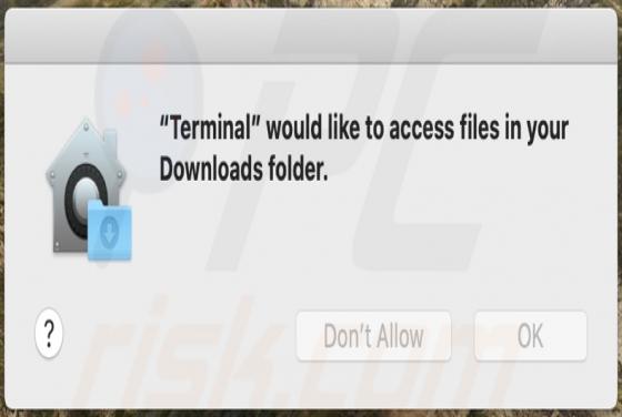 Oszustwo POP-UP "Terminal" Would Like To Access Files In Your Download Folder (Mac)