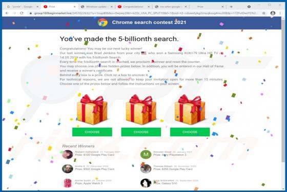 Oszustwo POP-UP Chrome Search Contest 2021