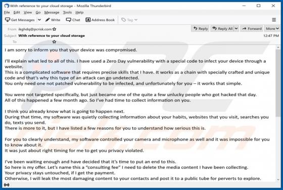 Oszustwo e-mailowe Your Device Was Compromised