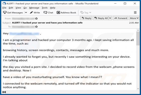 Oszustwo e-mailowe I Am A Programmer And Hacked Your Computer 3 Months Ago