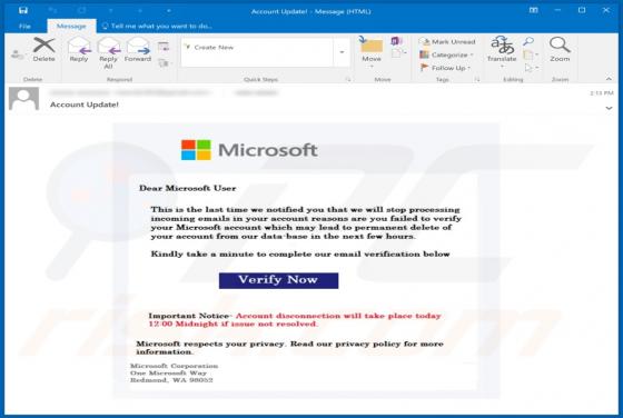 Oszustwo e-mailowe Verify Microsoft Account