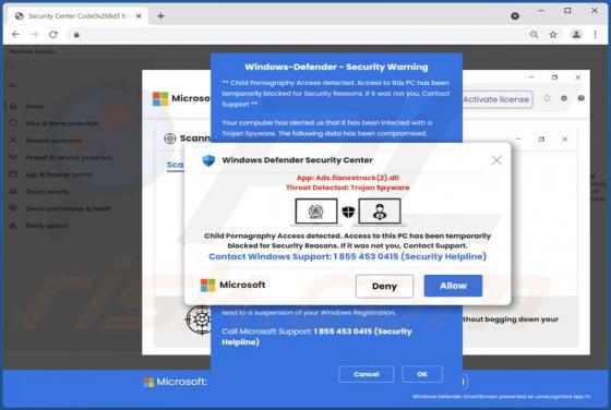 Oszustwo POP-UP Child Pornography Access Detected