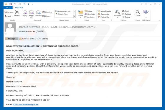 Wirus e-mailowy Purchase Order