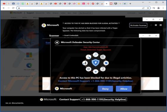 Oszustwo POP-UP Access To This Pc Has Been Blocked For Due To Illegal Activities