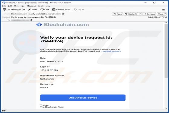 Oszustwo e-mialowe blockchain.com