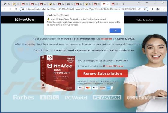 Oszustwo POP-UP McAfee Total Protection Has Expired
