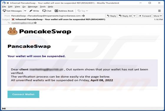 Oszukańczy e-mail PancakeSwap