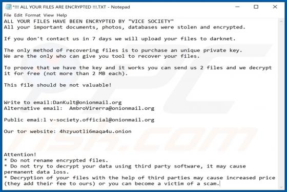 Ransomware VICE SOCIETY