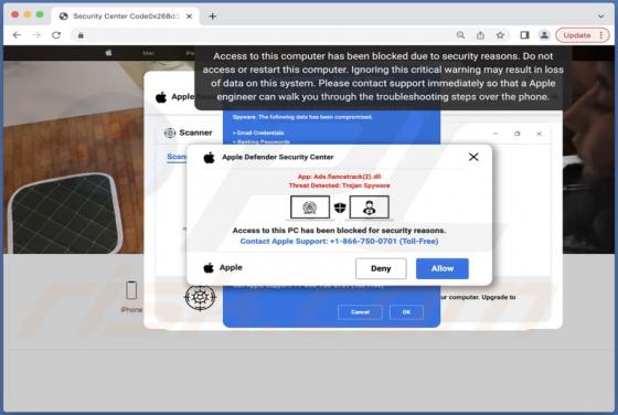 Oszustwo POP-UP Apple Defender Security Center (Mac)