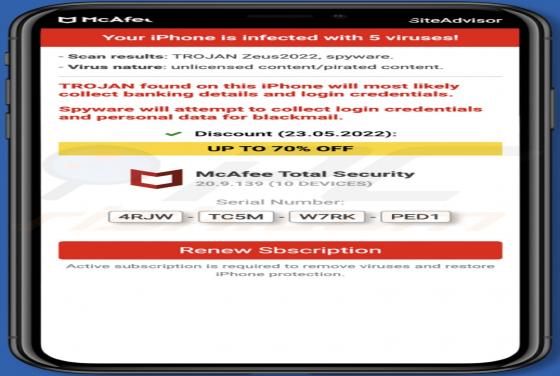 Oszustwo POP-UP McAfee - Your Iphone Is Infected With 5 Viruses! (Mac)
