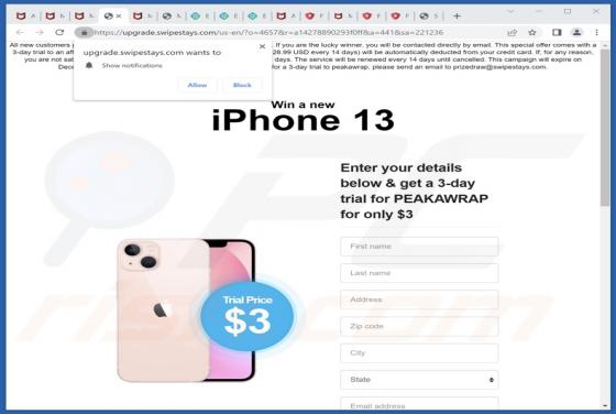 Oszustwo POP-UP Win A New iPhone 13