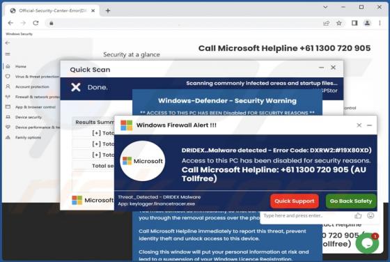 Oszustwo POP-UP DRIDEX..Malware detected - Error Code: DXRW2:#19X80XD