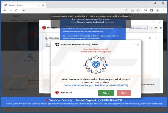 Oszustwo POP-UP Your Windows Got Corrupted Due To Virus
