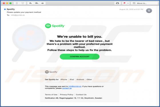 Oszustwo e-mailowe Spotify