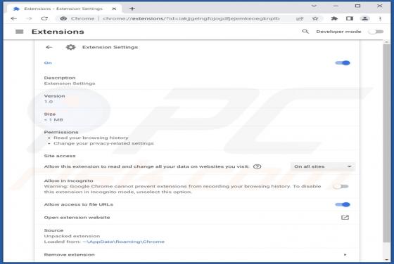 Porywacz przeglądarki Extension Settings