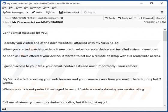 Oszustwo e-mailowe Porn Websites I Attacked With My Virus Xploit