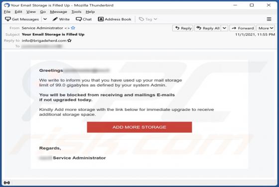 Oszustwo e-mailowe You Have Used Up Your Mail Storage
