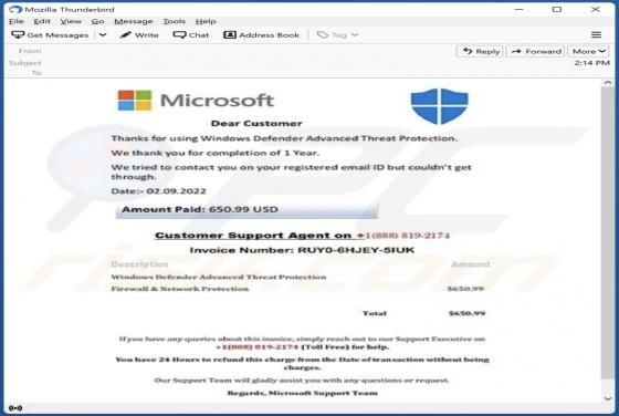 Oszustwo e-mailowe Windows Defender Advanced Threat Protection