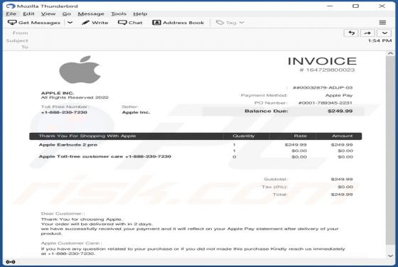 Oszustwo e-mailowe Apple Invoice