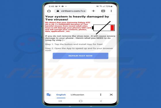 Oszustwo POP-UP Your System Is Heavily Damaged (Android)