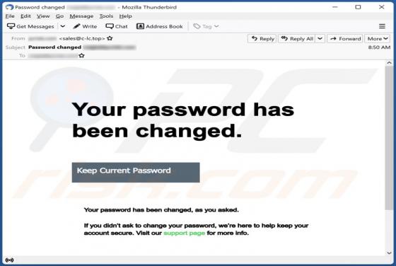 Oszustwo e-mailowe Your Password Has Been Changed