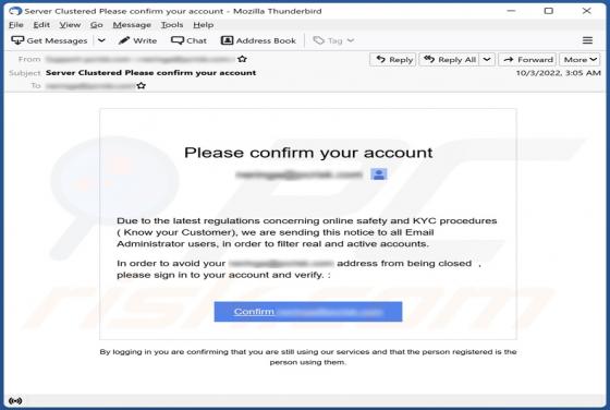 Oszustwo Please Confirm Your Account Email