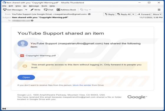 Oszustwo e-mailowe YоuTubе Suppоrt Shared An Item