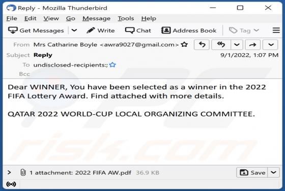Oszustwo e-mailowe 2022 FIFA Lottery Award