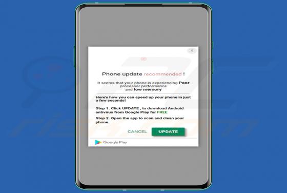 Oszustwo POP-UP Phone Update Recommended (Android)