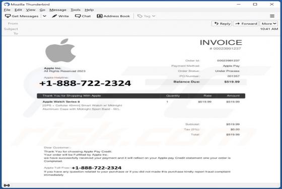 Oszustwo e-mailowe Thank You For Shopping With Apple