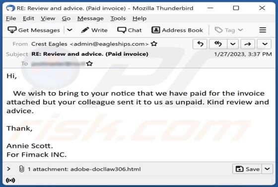 Oszustwo e-mailowe Paid/Unpaid Invoice