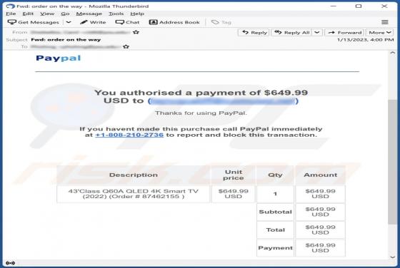 Oszustwo e-mailowe PayPal - You Authorised A Payment
