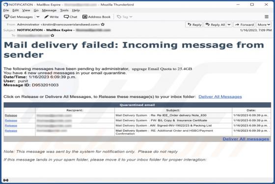 Oszustwo e-mailowe Mail Delivery Failed