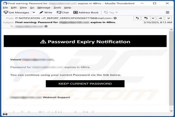 Oszustwo e-mailowe Password Expiry Notification