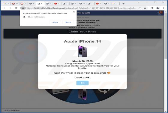 Oszustwo POP-UP Apple iPhone 14 Winner