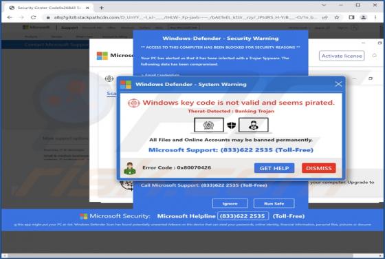 Oszustwo POP-UP Windows Key Code Is Not Valid And Seems Pirated