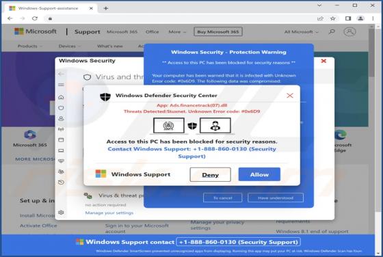 Oszustwo POP-UP Threats Detected:Stuxnet