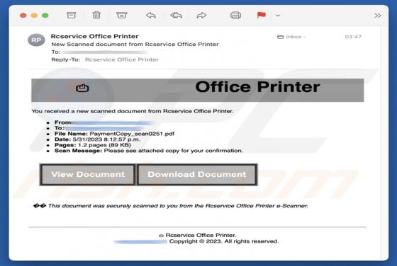 Oszustwo e-mailowe Office Printer