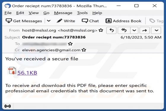Oszustwo e-mailowe You've Received A Secure File