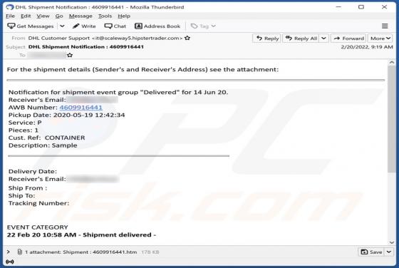 Oszustwo e-mailowe DHL Shipment Details