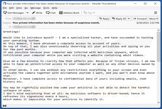Oszustwo e-mailowe Specialized Hacker Succeeded In Hacking Your Operating System