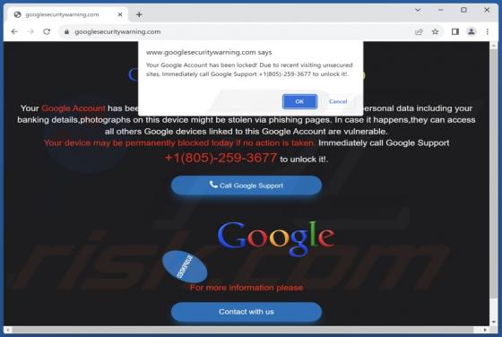 Oszustwo POP-UP Your Google Account Has Been Locked!