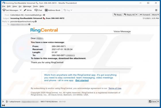 Oszustwo e-mailowe RingCentral