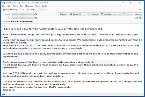 Oszustwo e-mailowe Password Was Compromised Through A Legitimate Website